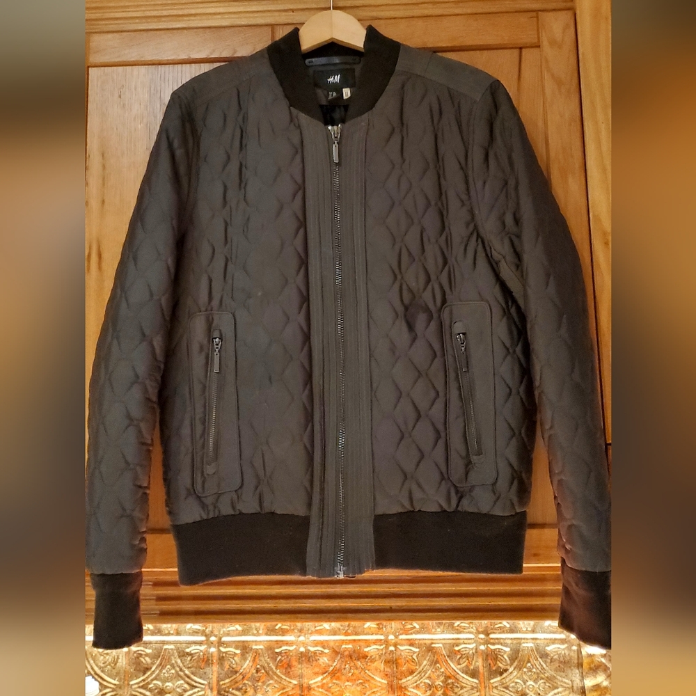 H&M Forest Green Quilted Bomber Jacket for Men